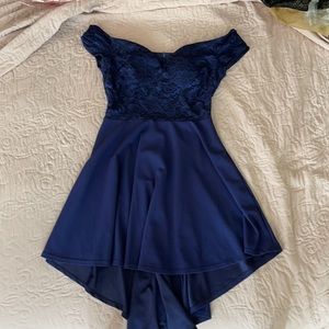beautiful off the shoulder navy blue dress